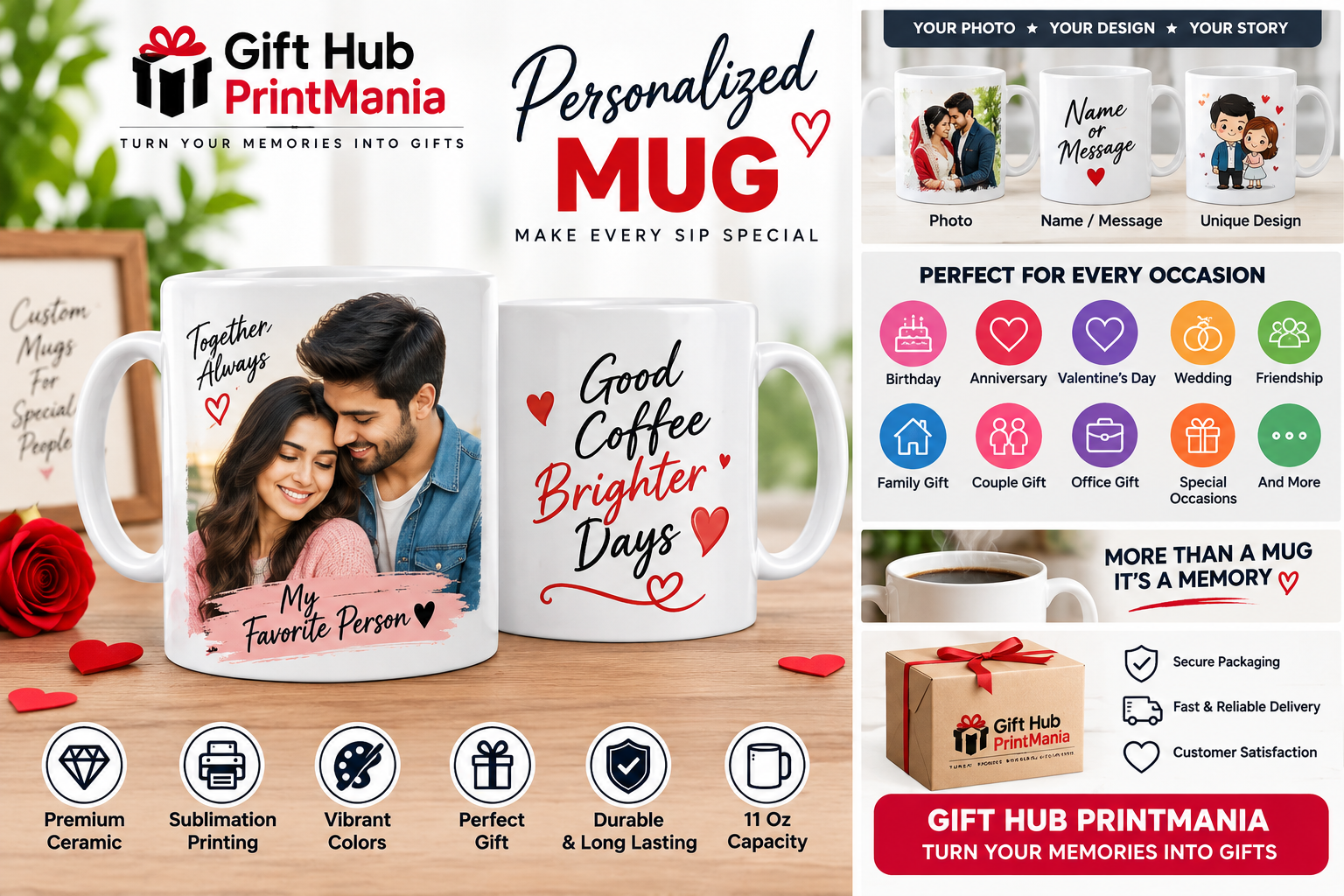 Gift Hub PrintMania Personalized Sublimation Coffee Mug 11 Oz | Custom Photo Printed Ceramic Mug | Personalized Gift for Birthday, Anniversary, Couple, Valentine & Special Occasions